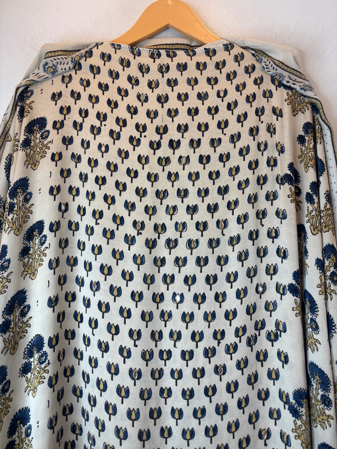 Ivory Pure Ajrakh Modal Suit Set with Mirror &amp; Lotus Handwork