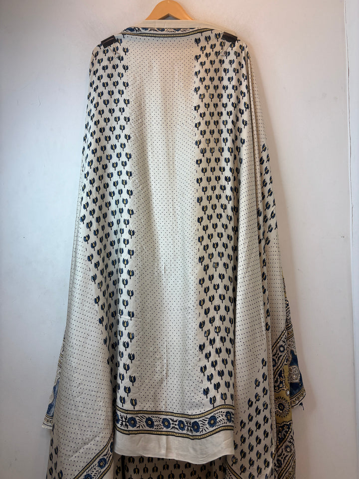 Ivory Pure Ajrakh Modal Suit Set with Mirror &amp; Lotus Handwork