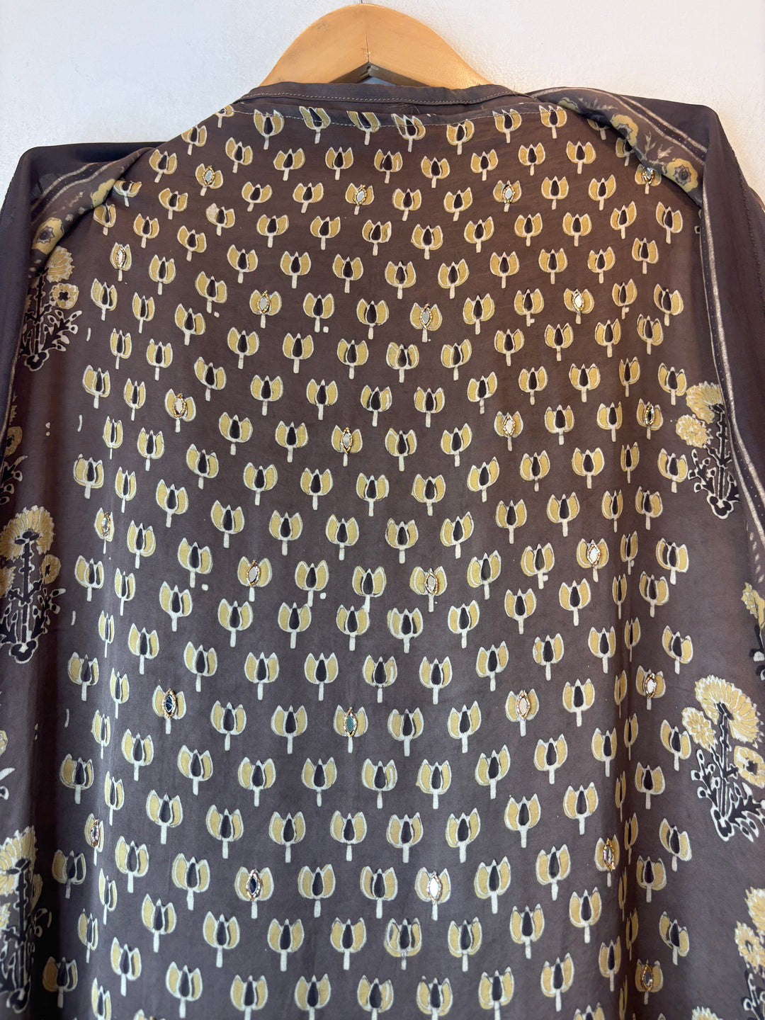 Brown Pure Ajrakh Modal Suit Set with Mirror &amp; Lotus Handwork