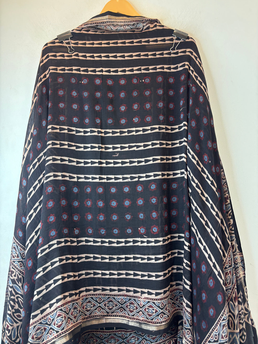 Black Mul Chanderi Ajrakh Printed Unstitched Suit Set