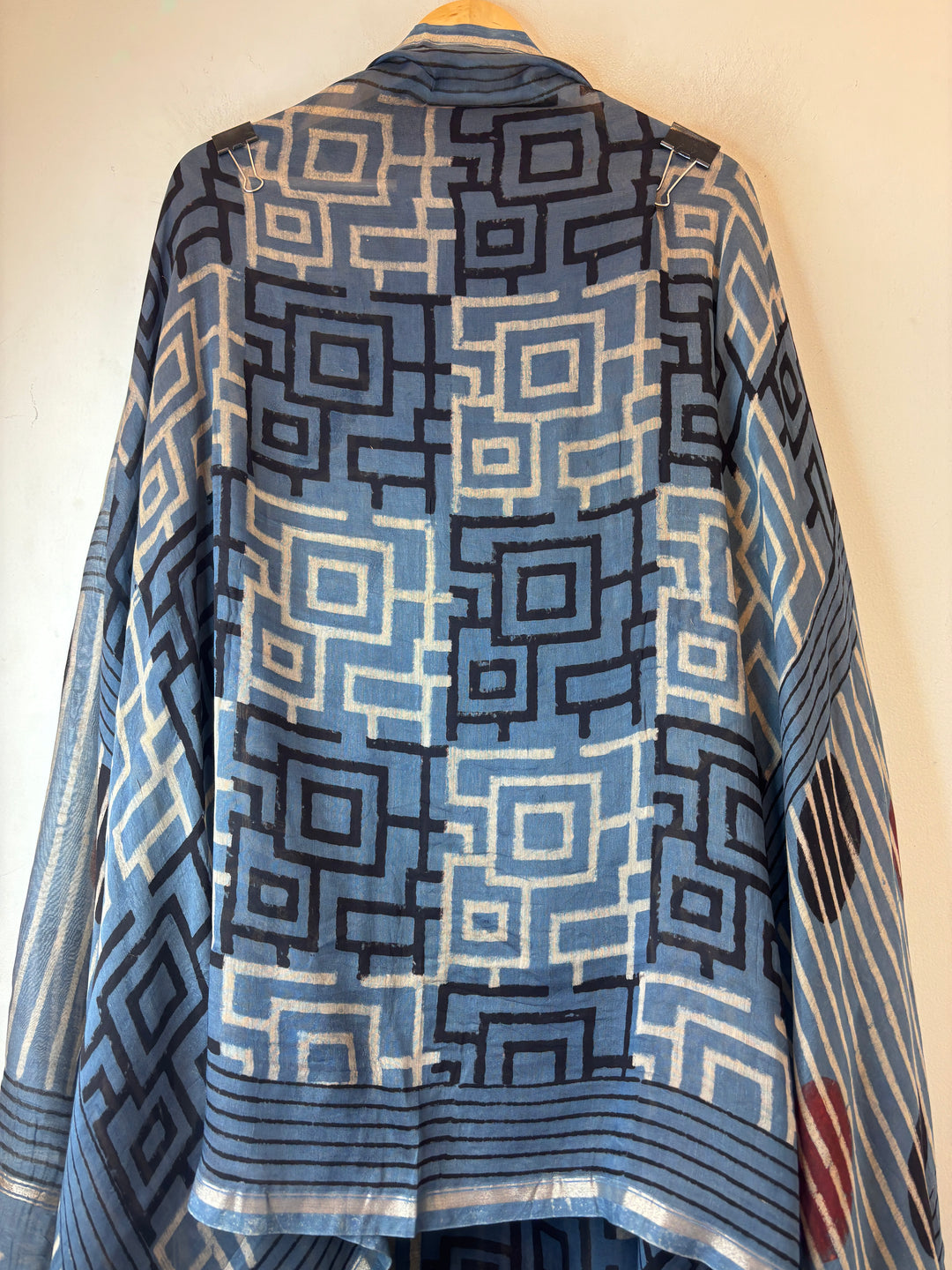 Blue Mul Chanderi Ajrakh Printed Unstitched Suit Set