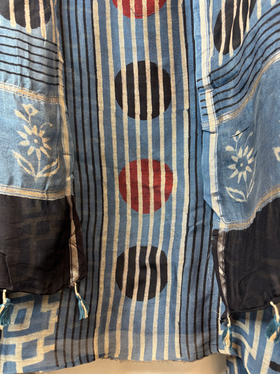 Blue Mul Chanderi Ajrakh Printed Unstitched Suit Set