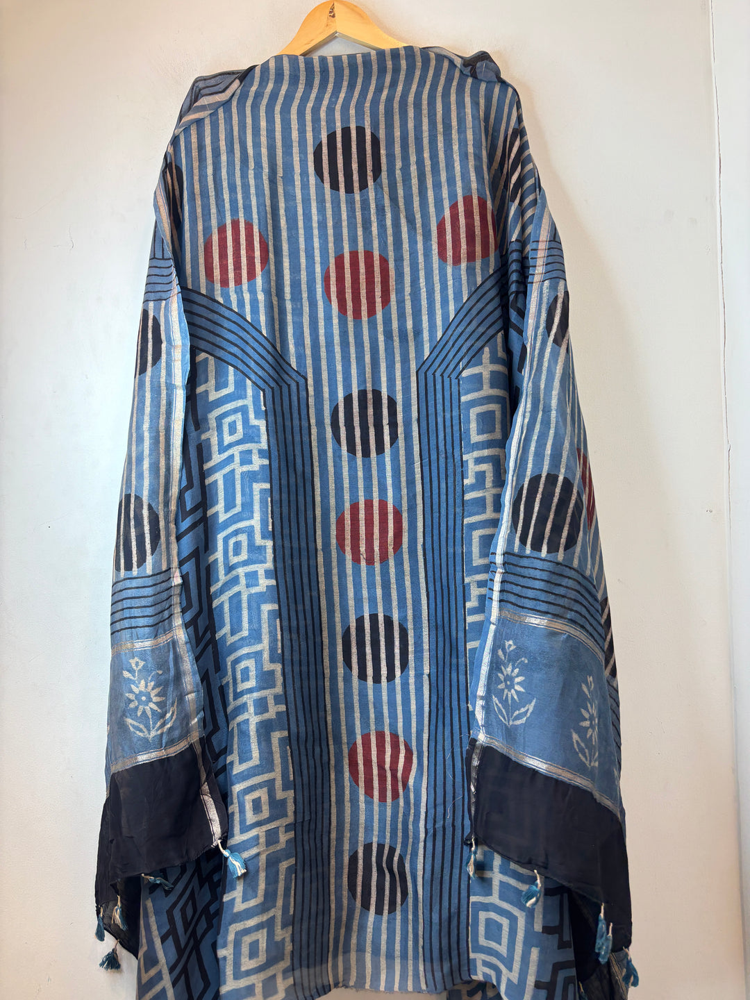 Blue Mul Chanderi Ajrakh Printed Unstitched Suit Set
