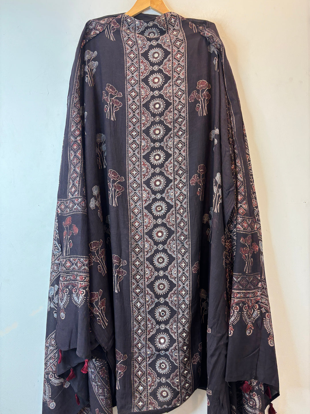 Aarini – Black Mul Chanderi Ajrakh Handwork Suit