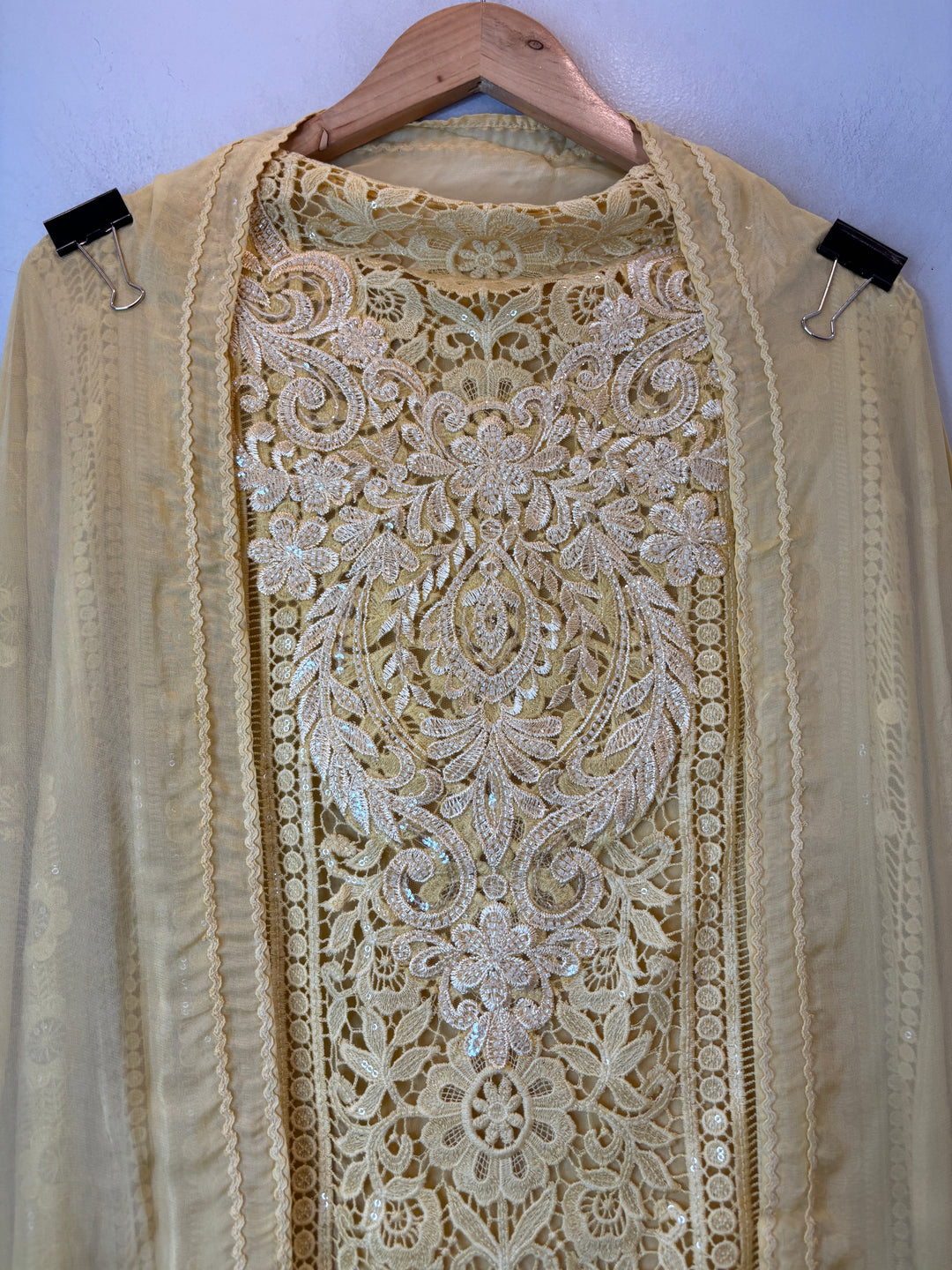 Aplira – Yellow Georgette Appliqué Embroidered Suit