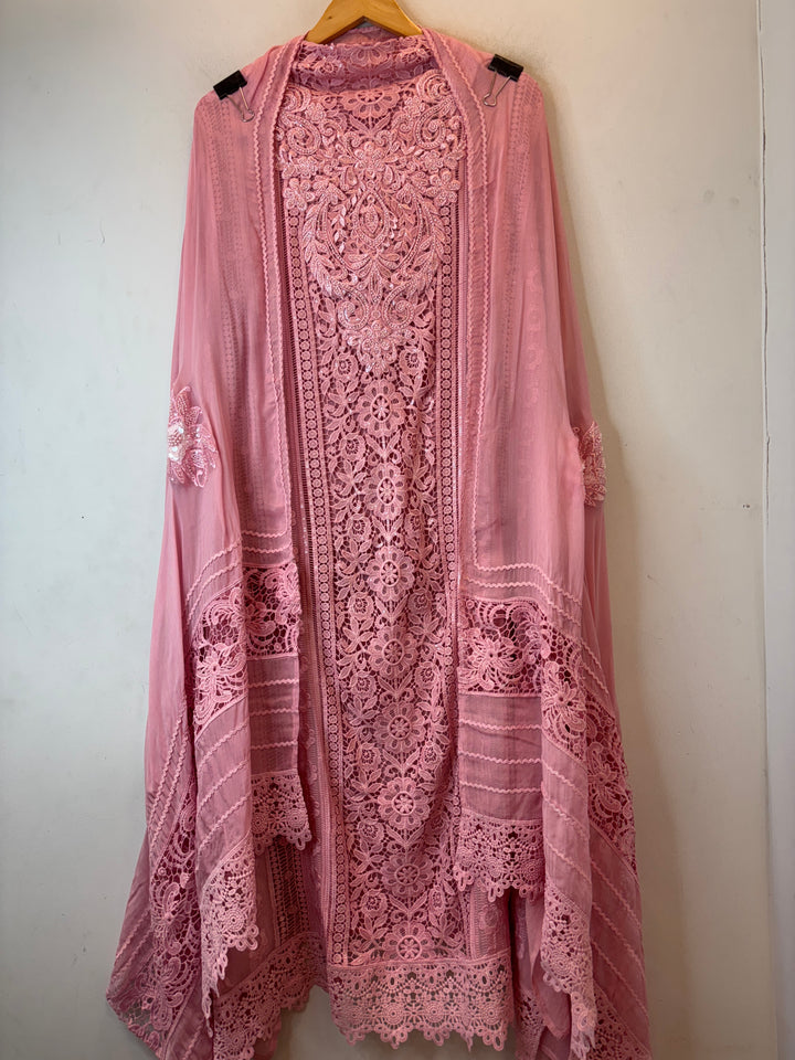 Aplira – Pink Georgette Appliqué Embroidered Suit