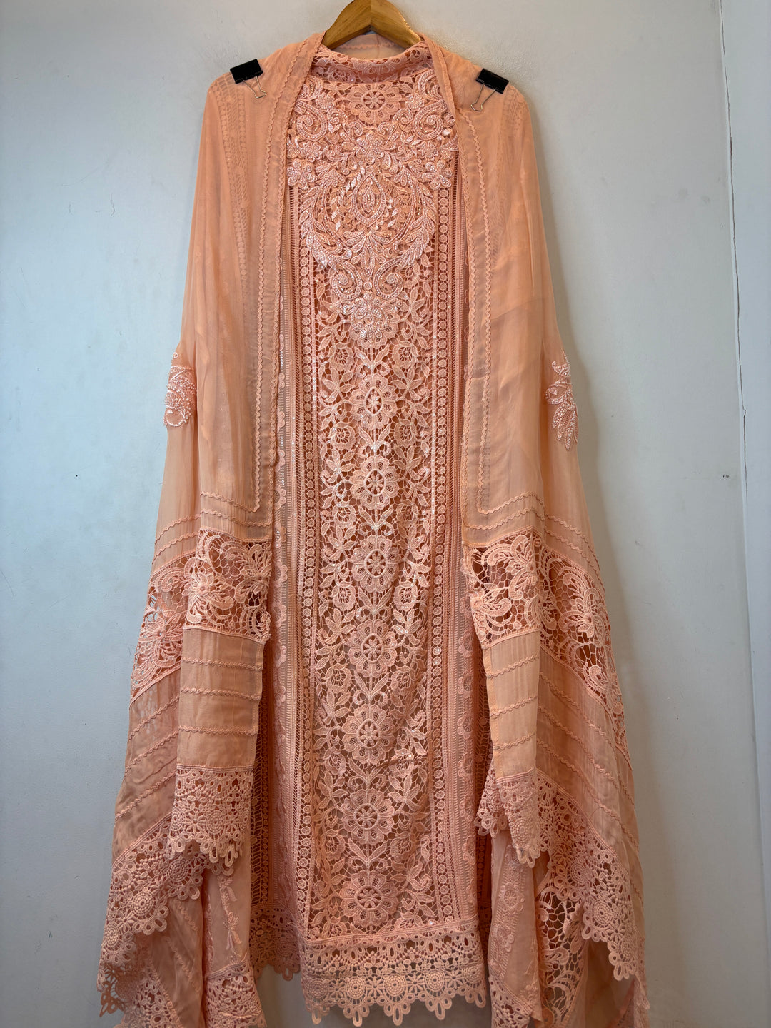 Aplira – Peach Georgette Appliqué Embroidered Suit