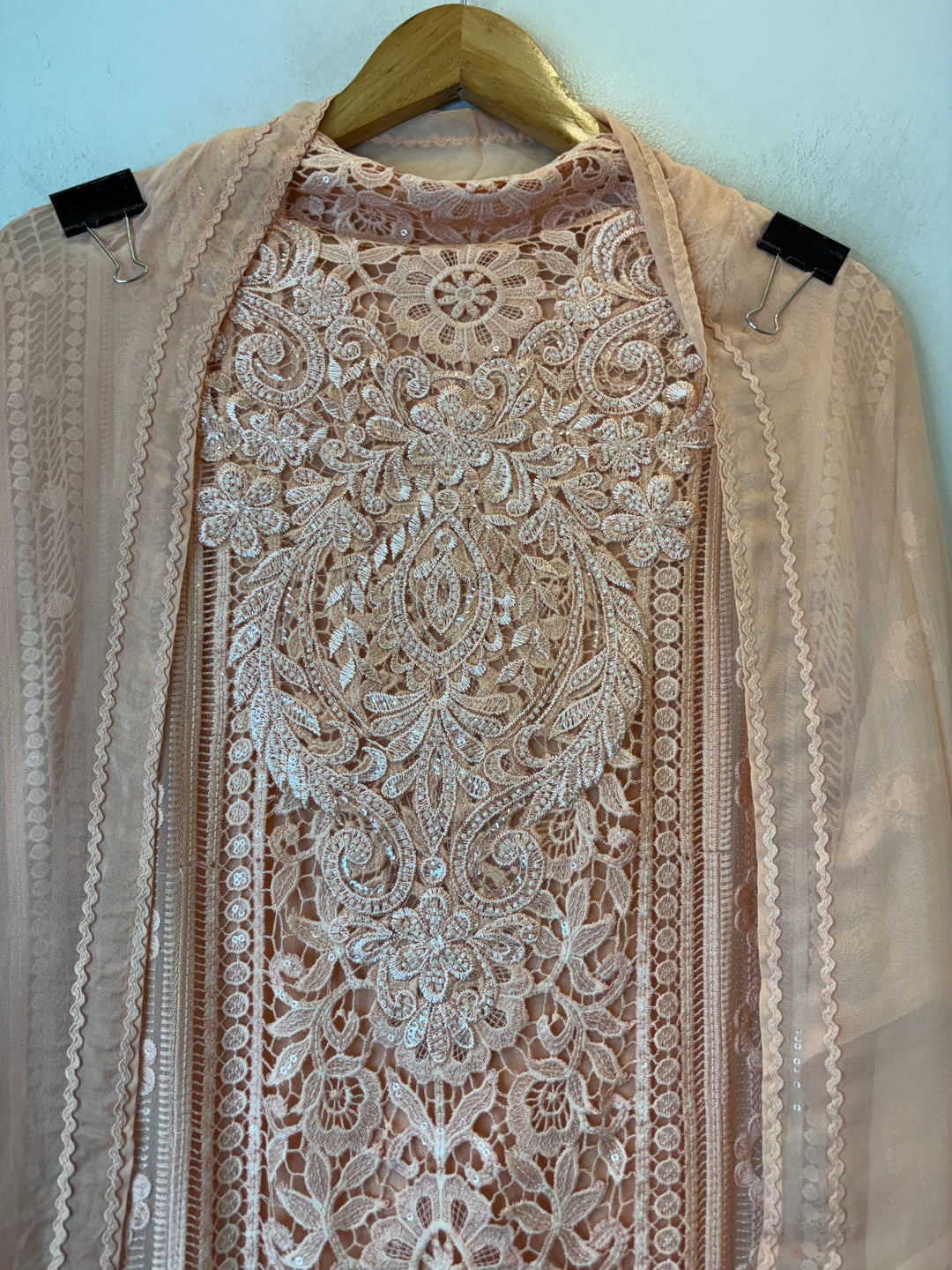 Aplira – Peach Georgette Appliqué Embroidered Suit