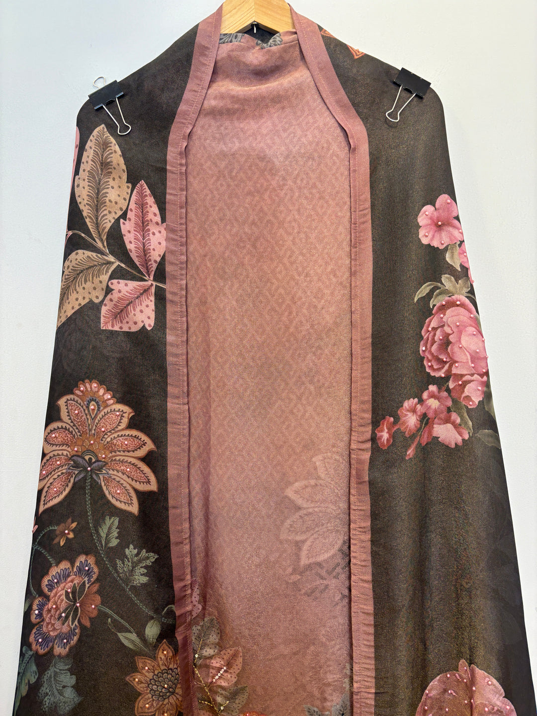 Shimmer Tissue Unstitched Suit with Digital Print &amp; Handwork Detailing