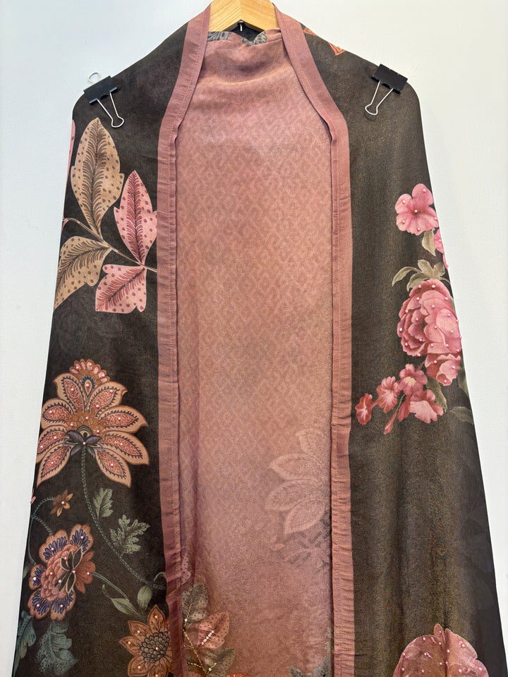 Shimmer Tissue Unstitched Suit with Digital Print &amp; Handwork Detailing