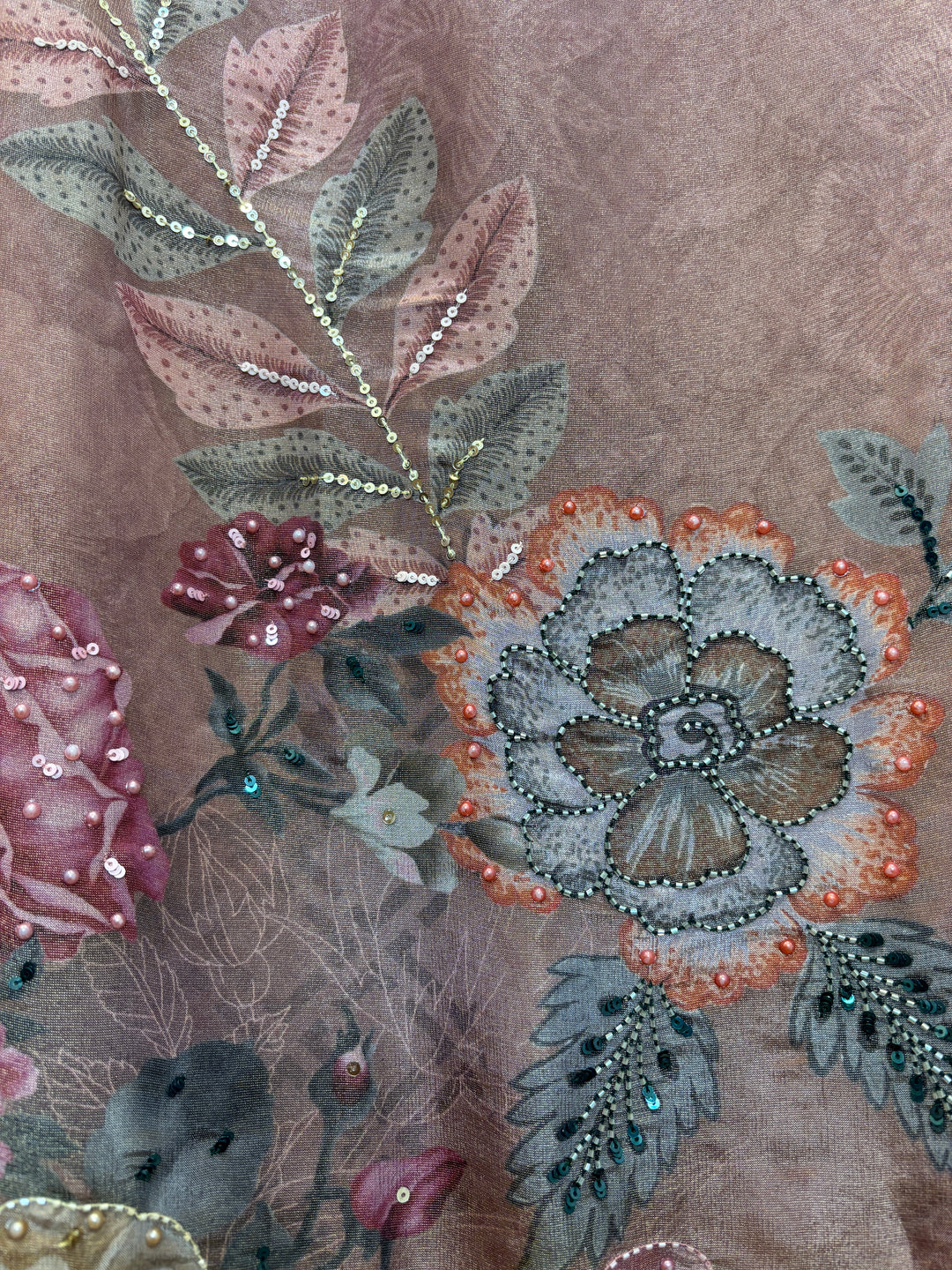 Shimmer Tissue Unstitched Suit with Digital Print &amp; Handwork Detailing