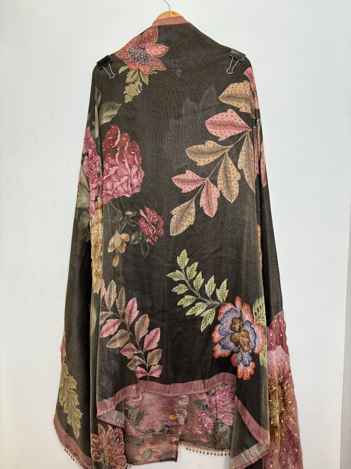 Shimmer Tissue Unstitched Suit with Digital Print &amp; Handwork Detailing
