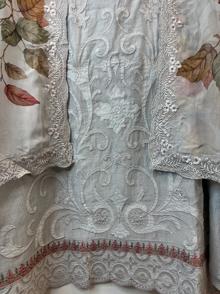 Aplessa – Grey Mul Chanderi Appliqué Suit