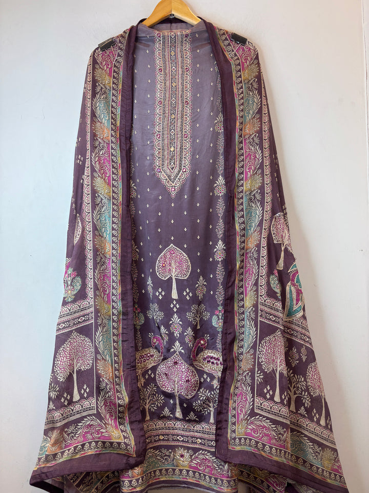 Mayura –  Deep Lavender Plum Crepe Digital Print Suit
