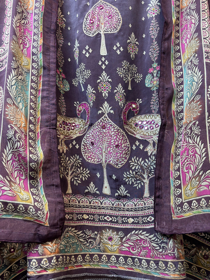 Mayura –  Deep Lavender Plum Crepe Digital Print Suit