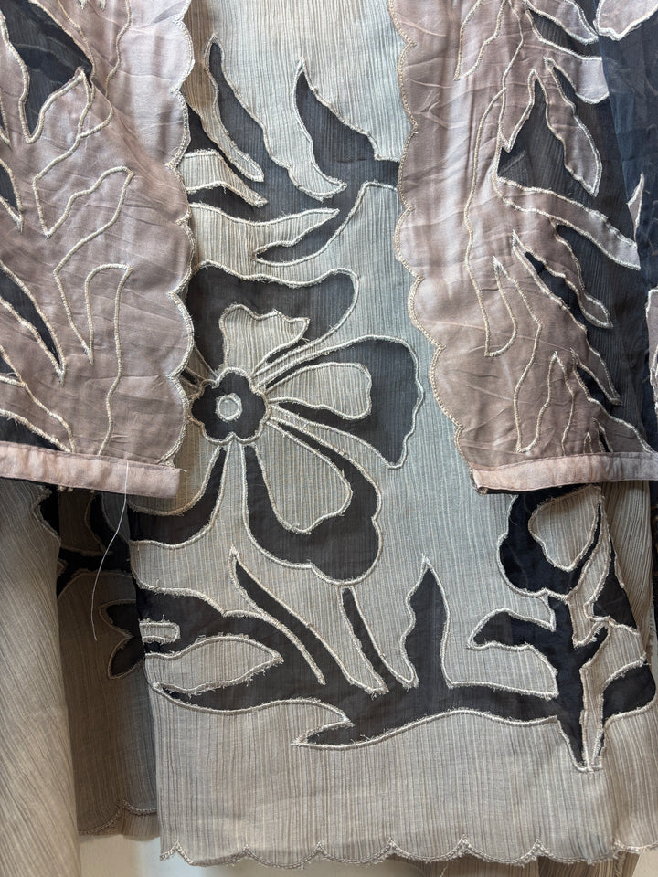 Brown Crush Mul Appliqué Suit Set with Cutwork Detailing