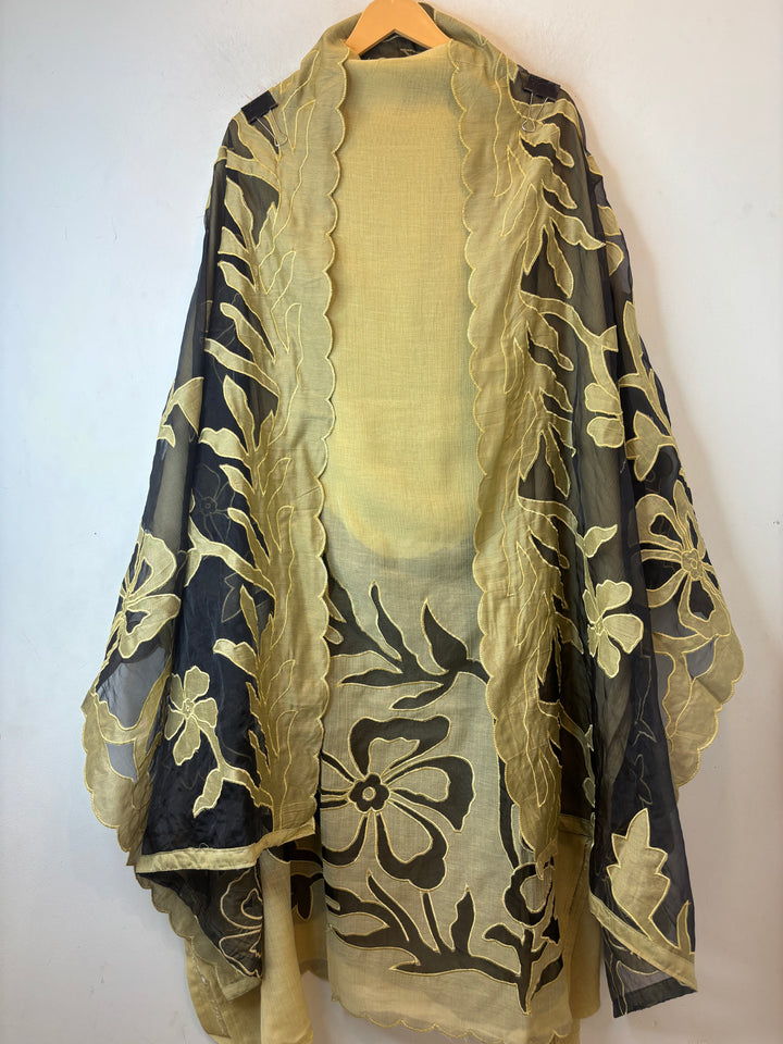 Yellow Crush Mul Appliqué Suit Set with Cutwork Detailing