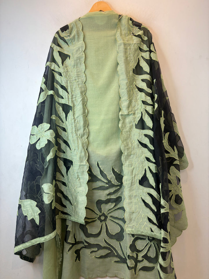 Green Crush Mul Appliqué Suit Set with Cutwork Detailing