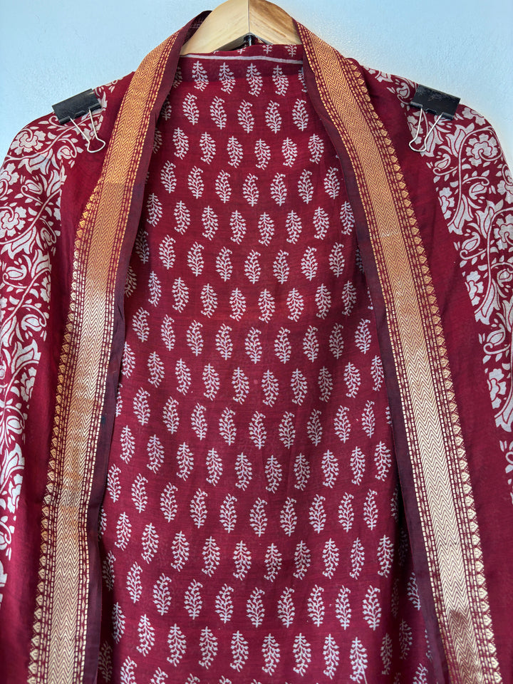 Red Cotton Silk Printed Suit Set