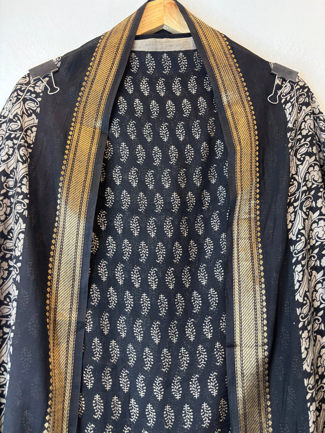 Black Cotton Silk Printed Suit Set