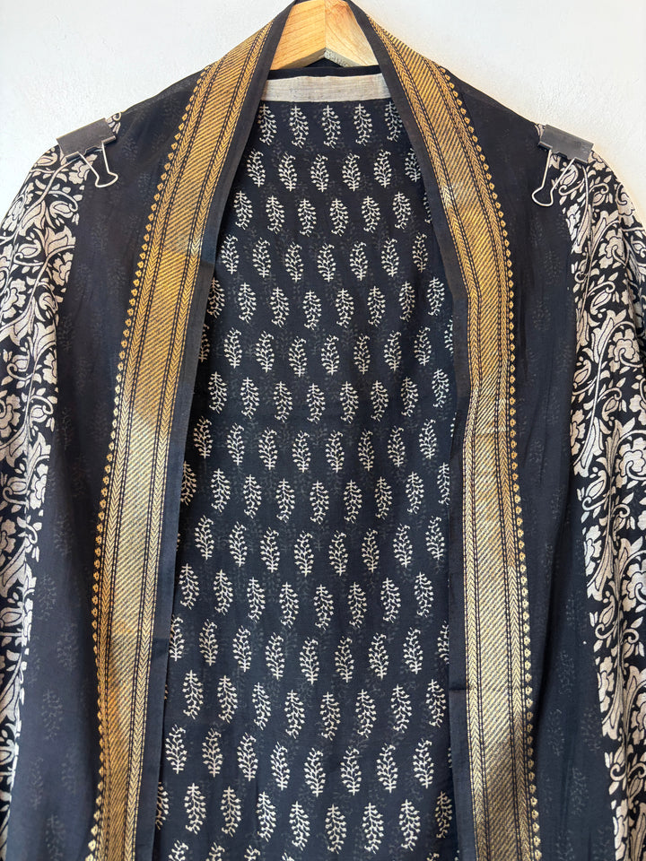 Black Cotton Silk Printed Suit Set