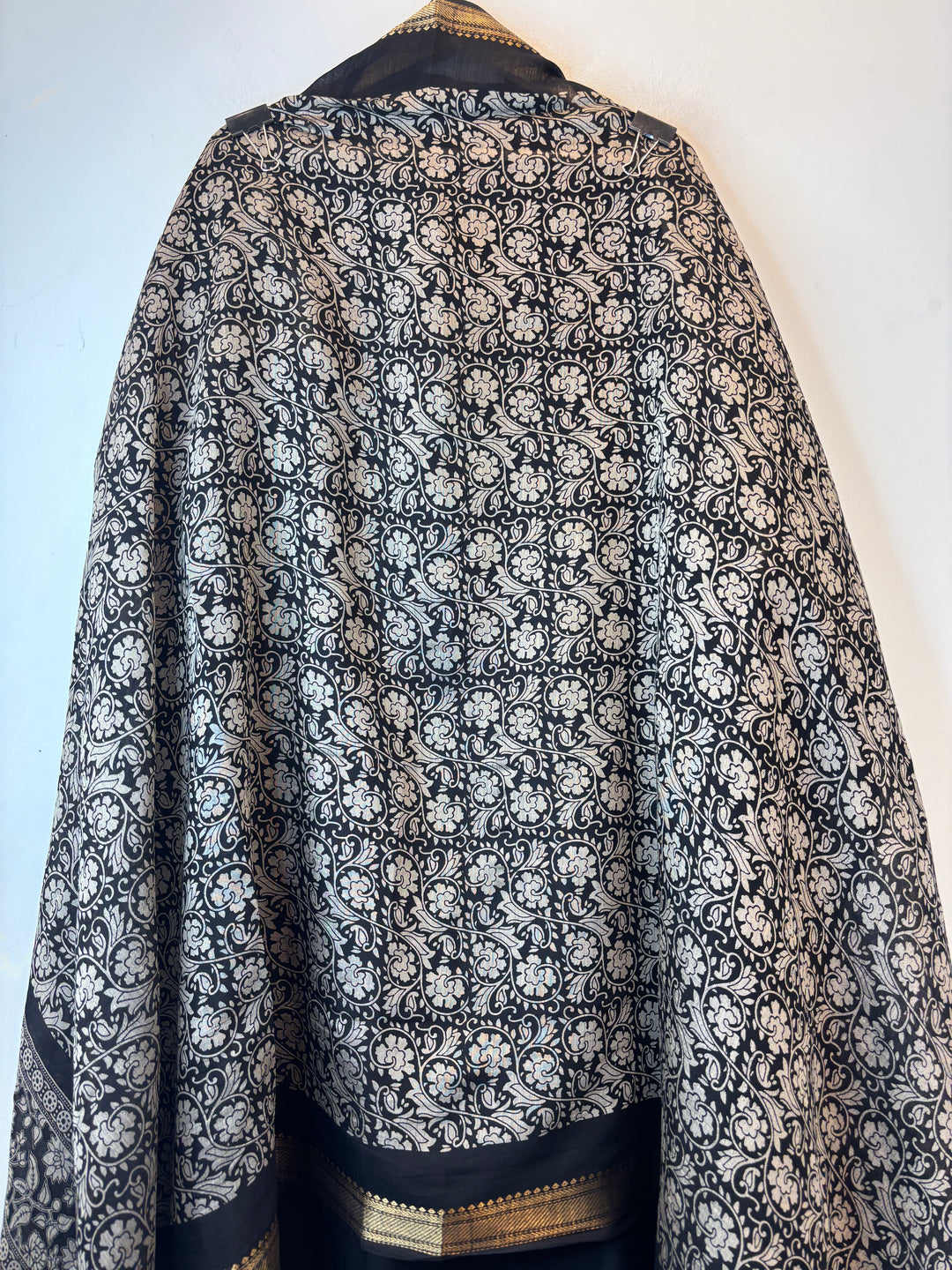 Black Cotton Silk Printed Suit Set