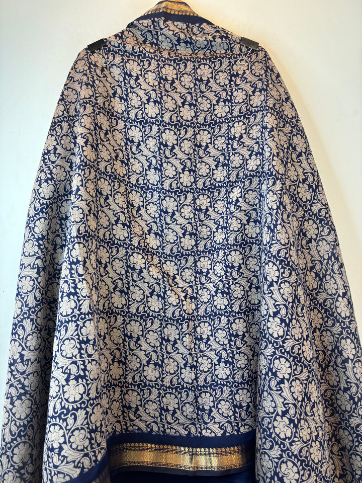 Blue Cotton Silk Printed Suit Set