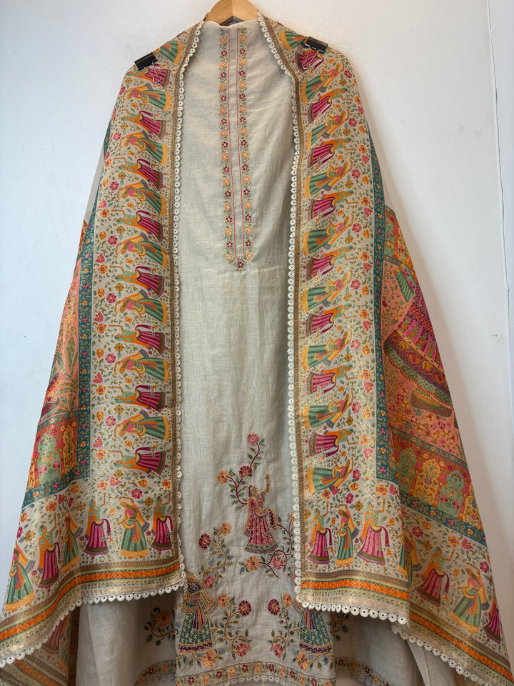 Rajrani – Grey Mul Cotton Woven Suit