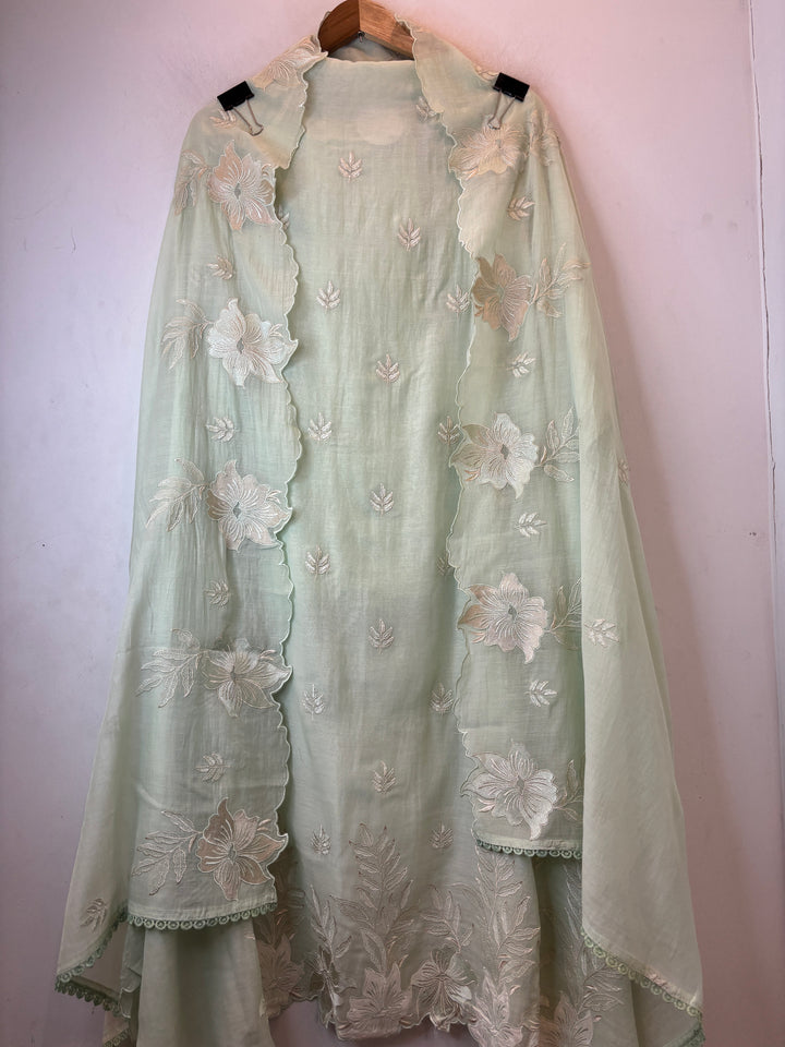 Zareen – Green Mul Chanderi Embroidered Suit