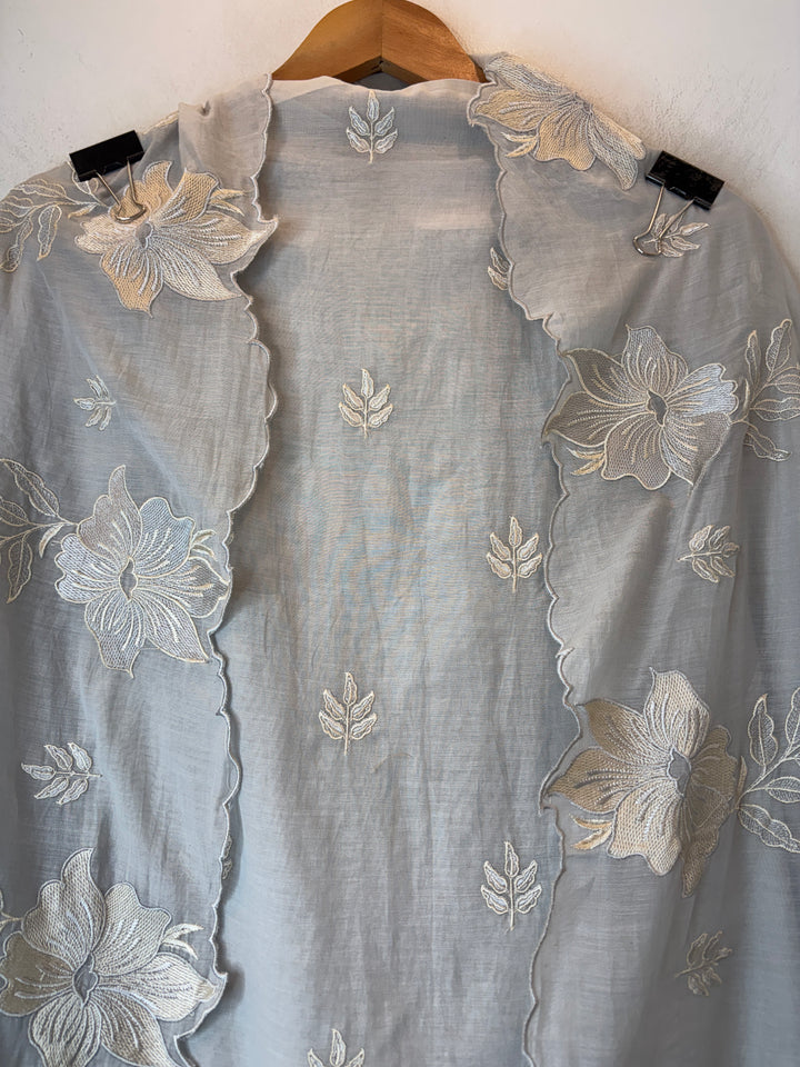 Zareen – Grey Mul Chanderi Embroidered Suit