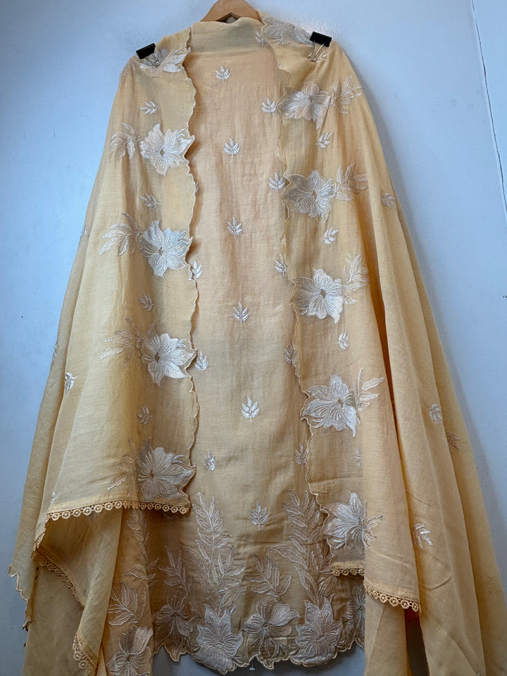 Zareen – Mango Yellow Mul Chanderi Embroidered Suit