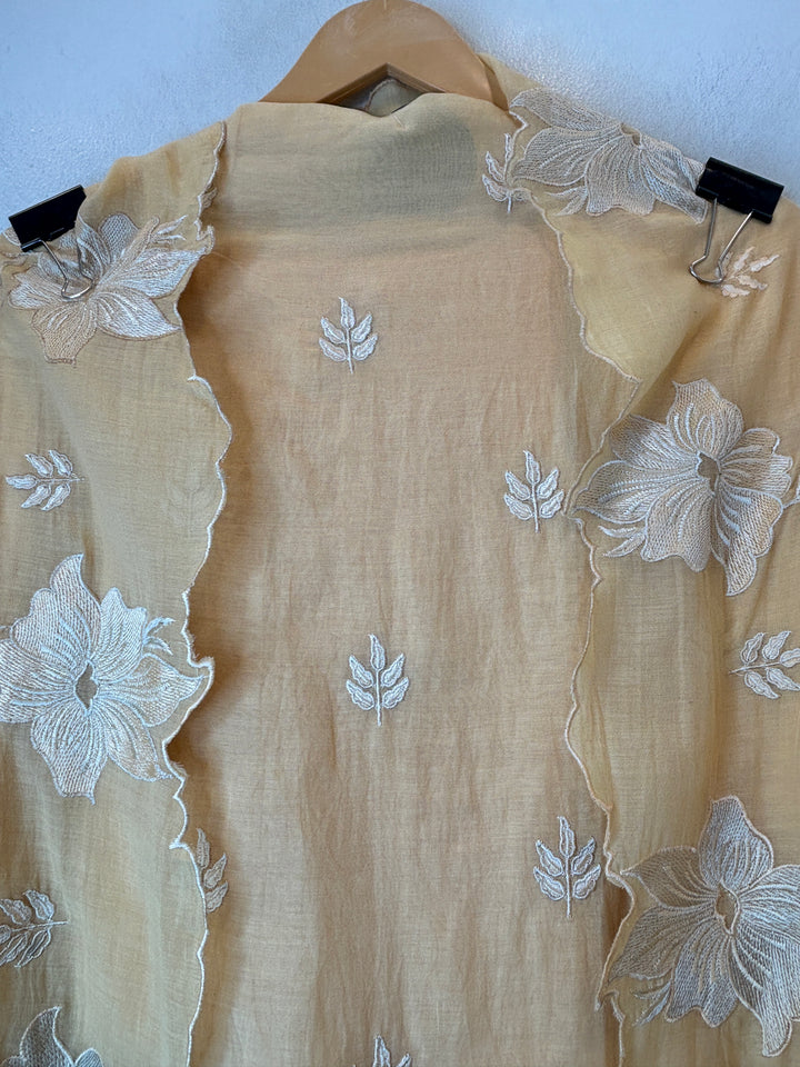Zareen – Mango Yellow Mul Chanderi Embroidered Suit