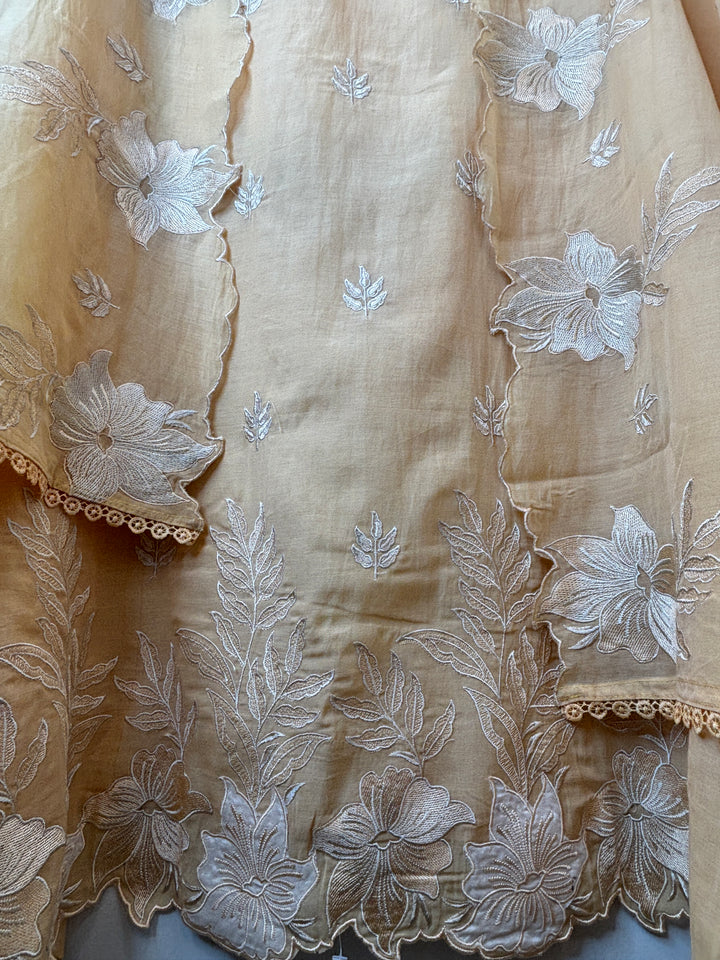Zareen – Mango Yellow Mul Chanderi Embroidered Suit