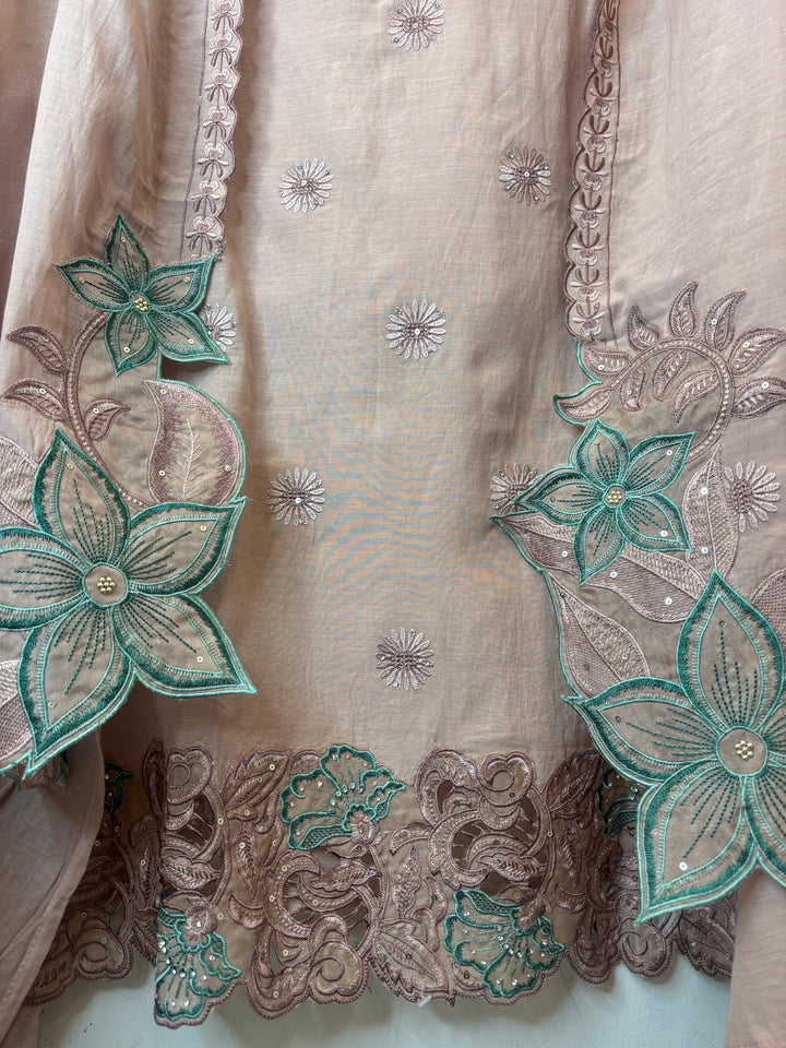 Gulbano – Peach Mul Chanderi Cutwork Embroidered Suit