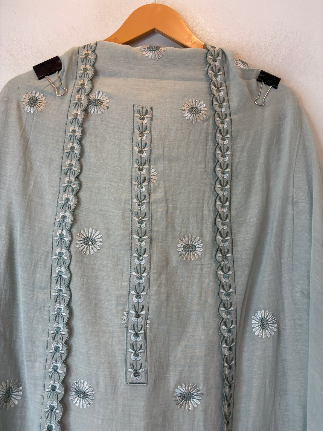 Gulbano – Grey Mul Chanderi Cutwork Embroidered Suit