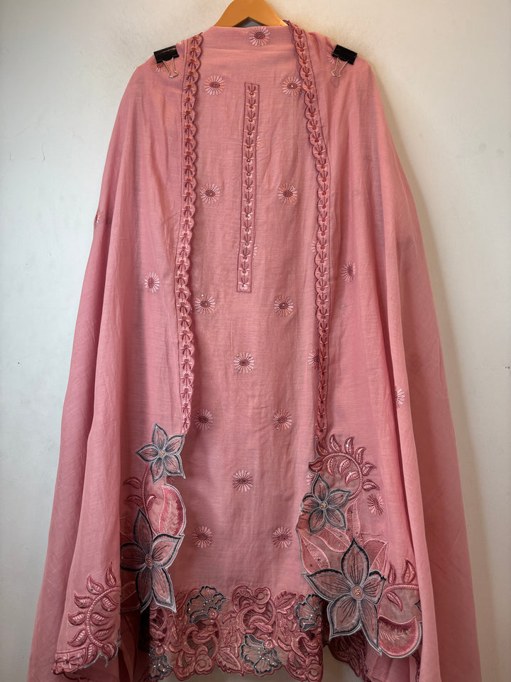 Gulbano – Pink Mul Chanderi Cutwork Embroidered Suit