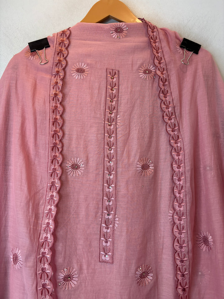 Gulbano – Pink Mul Chanderi Cutwork Embroidered Suit