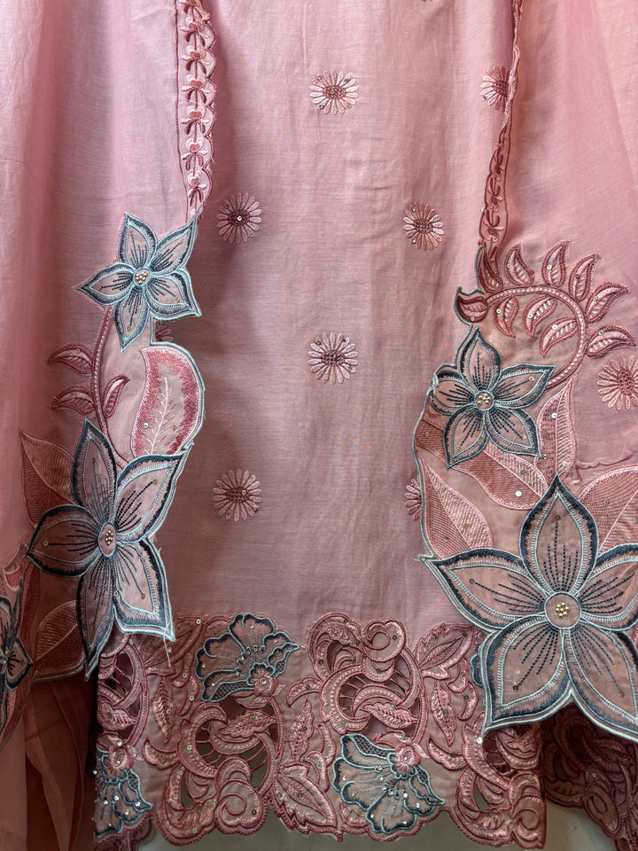 Gulbano – Pink Mul Chanderi Cutwork Embroidered Suit