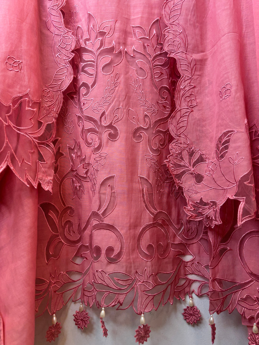 Mehera – Peach Mul Chanderi Cutwork Embroidered Suit