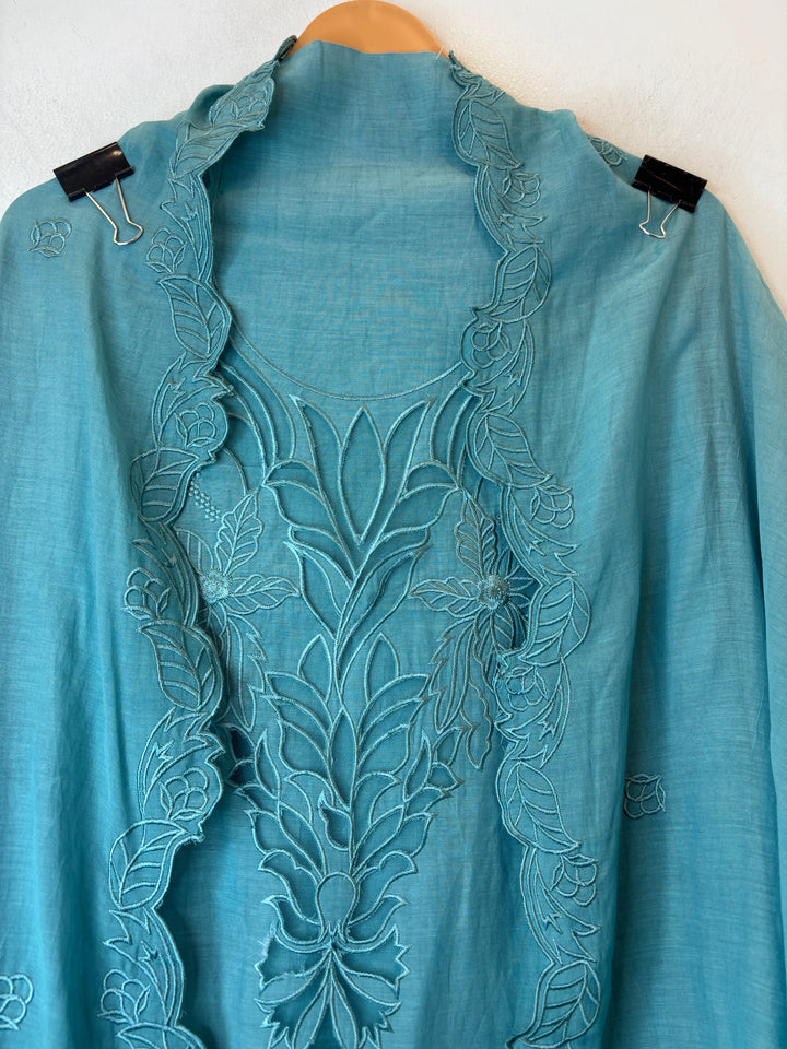 Mehera – Blue Mul Chanderi Cutwork Embroidered Suit