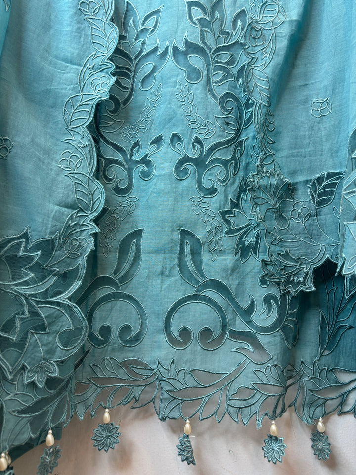 Mehera – Blue Mul Chanderi Cutwork Embroidered Suit