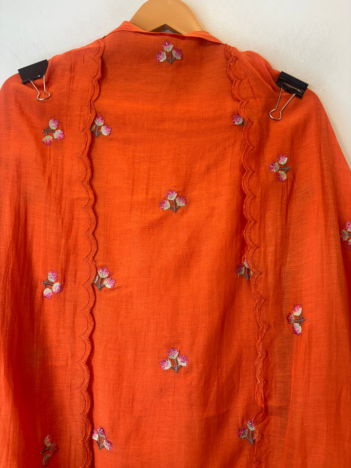 Gulnaar – Orange Mul Chanderi Embroidered Suit