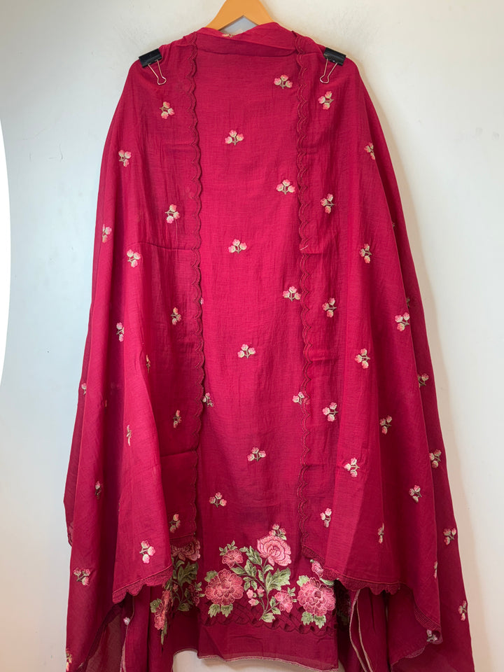 Gulnaar – Cherry Mul Chanderi Embroidered Suit