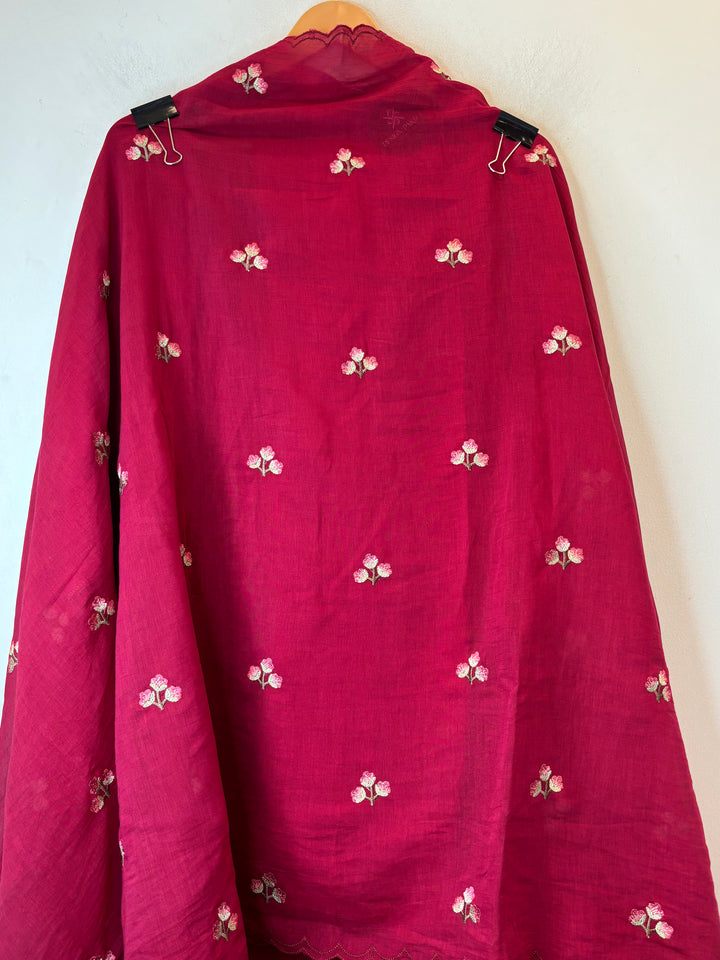 Gulnaar – Cherry Mul Chanderi Embroidered Suit