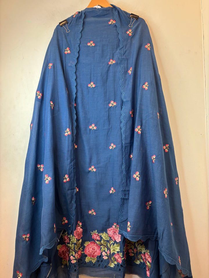 Gulnaar – Blue Mul Chanderi Embroidered Suit