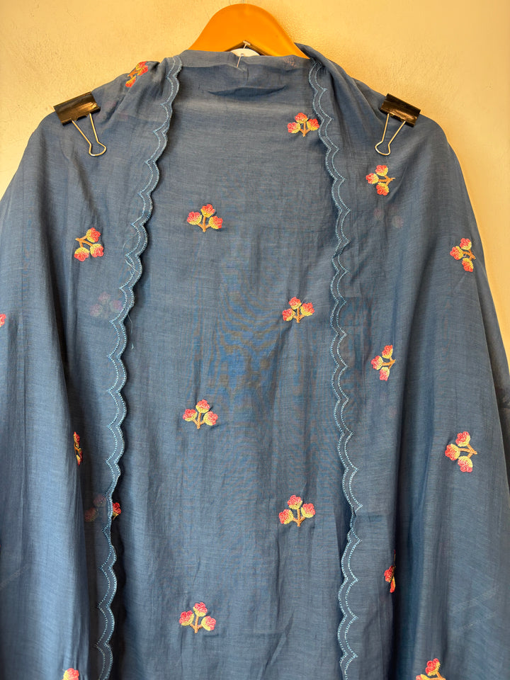 Gulnaar – Blue Mul Chanderi Embroidered Suit