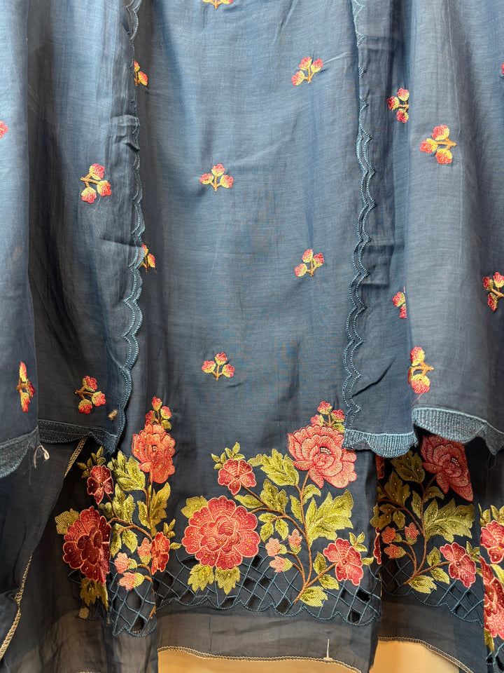 Gulnaar – Blue Mul Chanderi Embroidered Suit