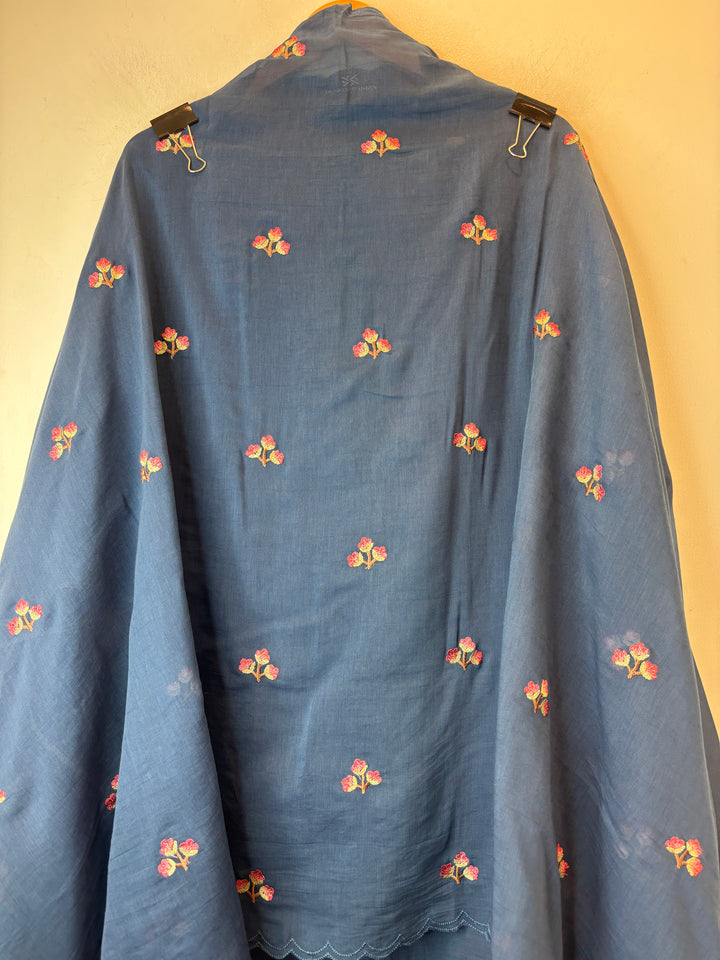 Gulnaar – Blue Mul Chanderi Embroidered Suit