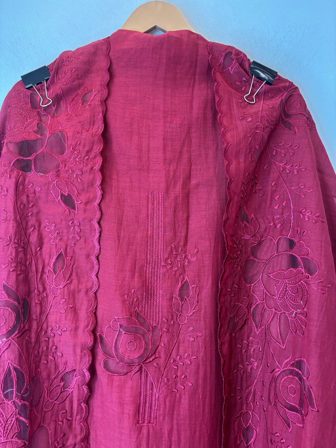 Mehrunnisa – Reddish Maroon Mul Chanderi Embroidered Suit