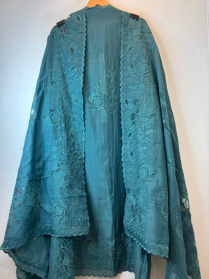 Mehrunnisa – Deep Teal Mul Chanderi Embroidered Suit